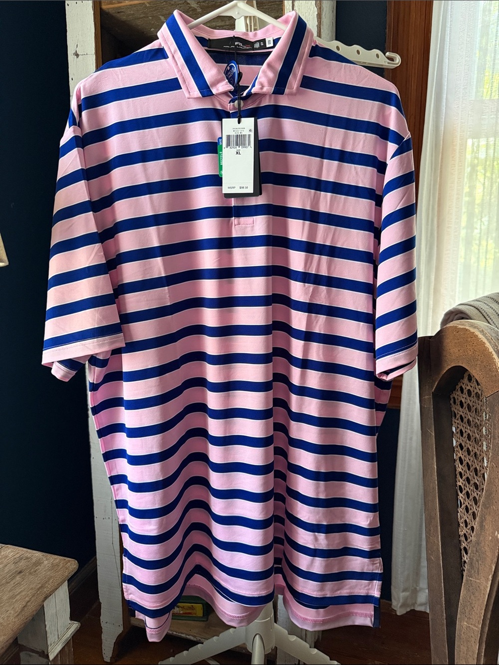 RLX Ralph Lauren Pink & Navy Horizontal Stripe Polo